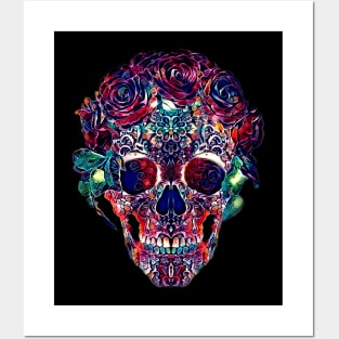 Skull in roses Posters and Art